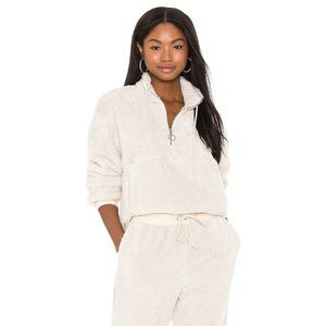 LPA Plush Zipneck Sweater Natural Cream Faux Fur Rib Knit